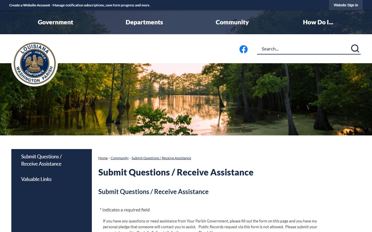 Washington Parish Clerk of Court public records request routing note
