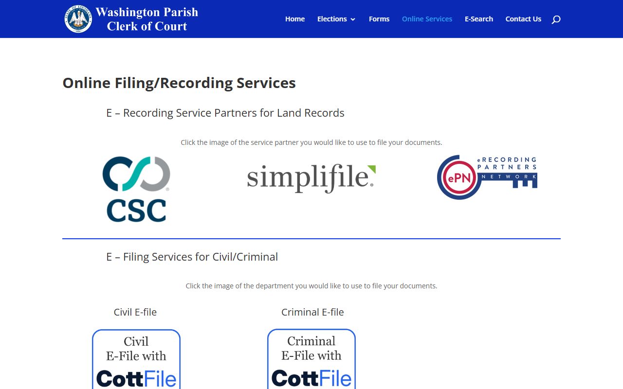 Washington Parish court records online services page