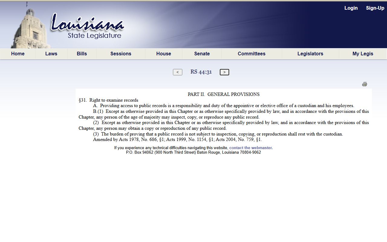 Washington Parish court records Louisiana public access statute