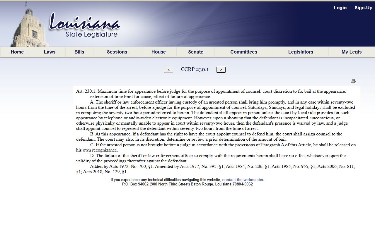Washington Parish criminal court records first appearance statute