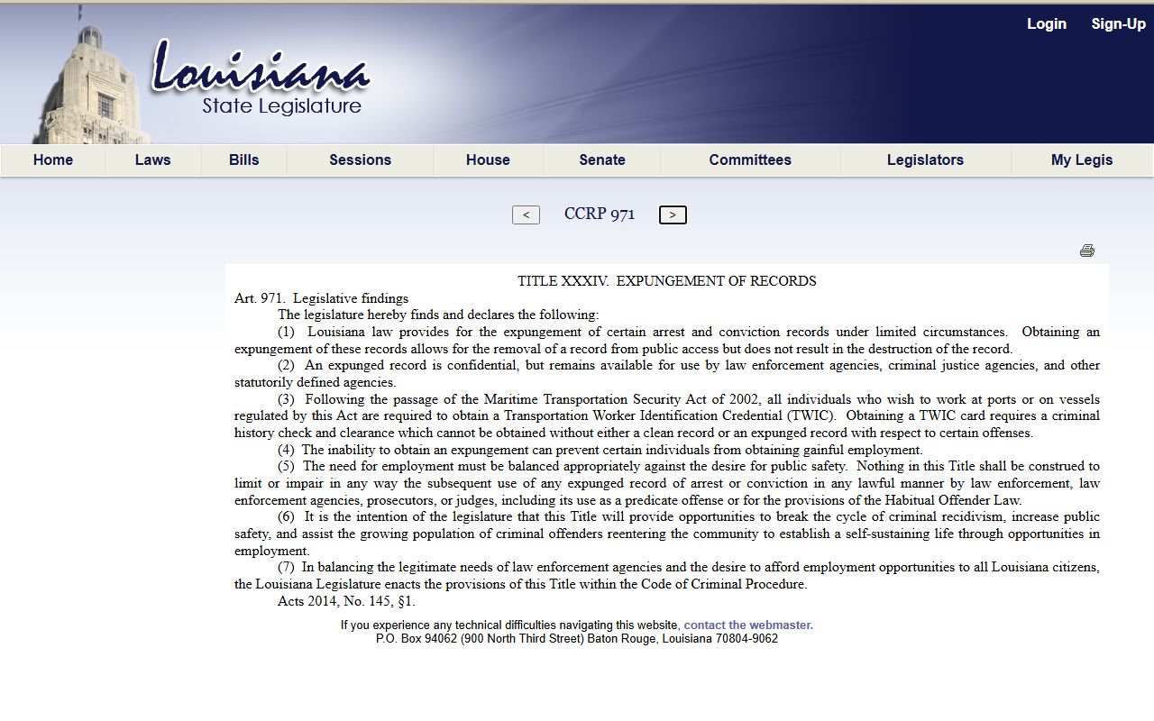Washington Parish criminal court records expungement article 971