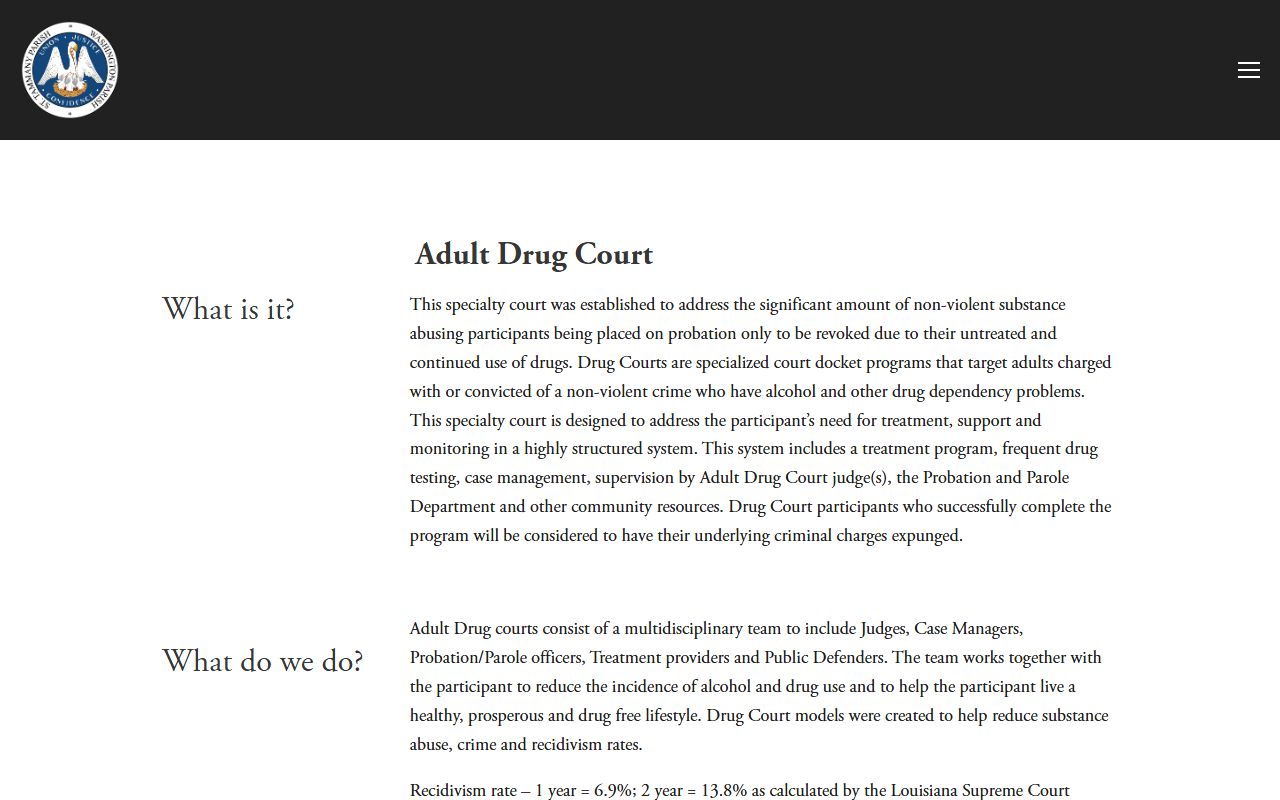 Washington Parish District Court Adult Drug Court page