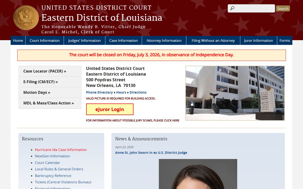 Washington Parish District Court Eastern District federal court