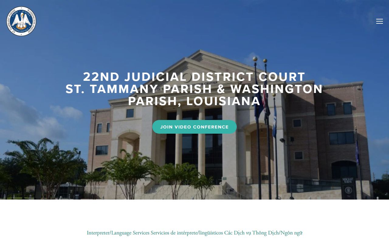 Washington Parish court records 22nd Judicial District Court homepage