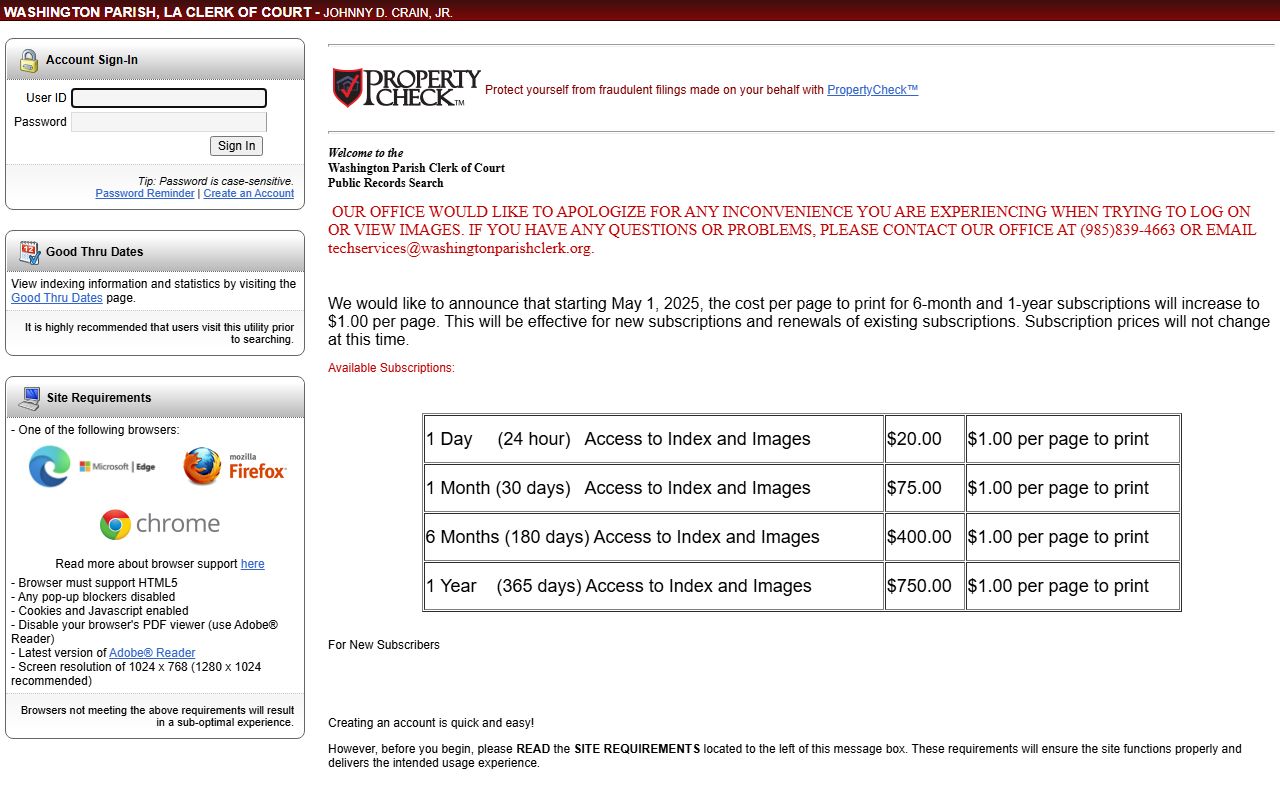 Washington Parish court records Clerk eSearch portal