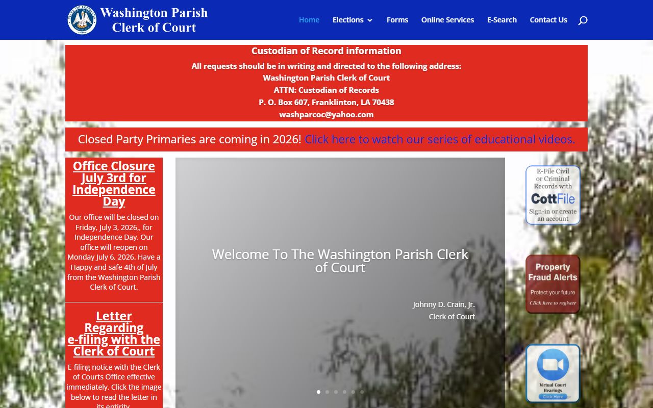 Washington Parish court records Clerk of Court homepage