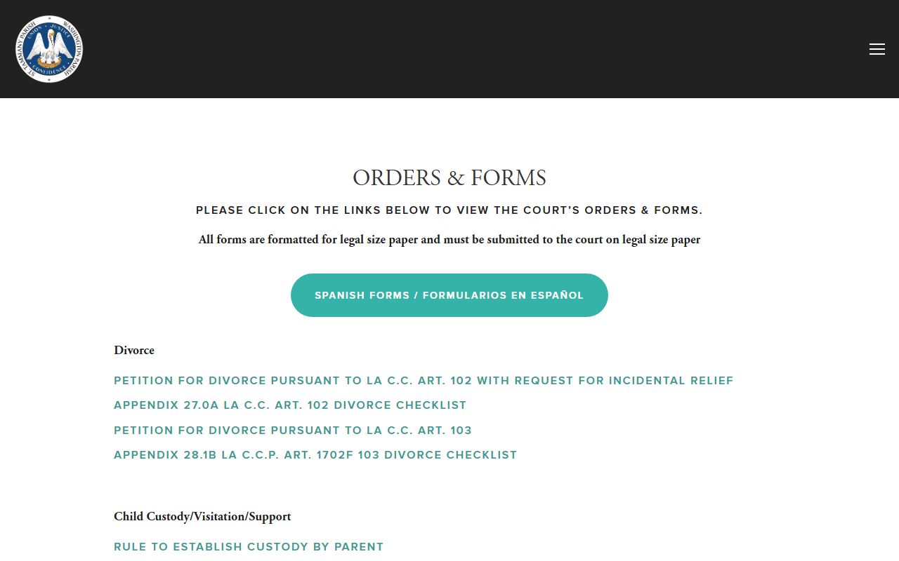 Washington Parish divorce records 22nd JDC forms page