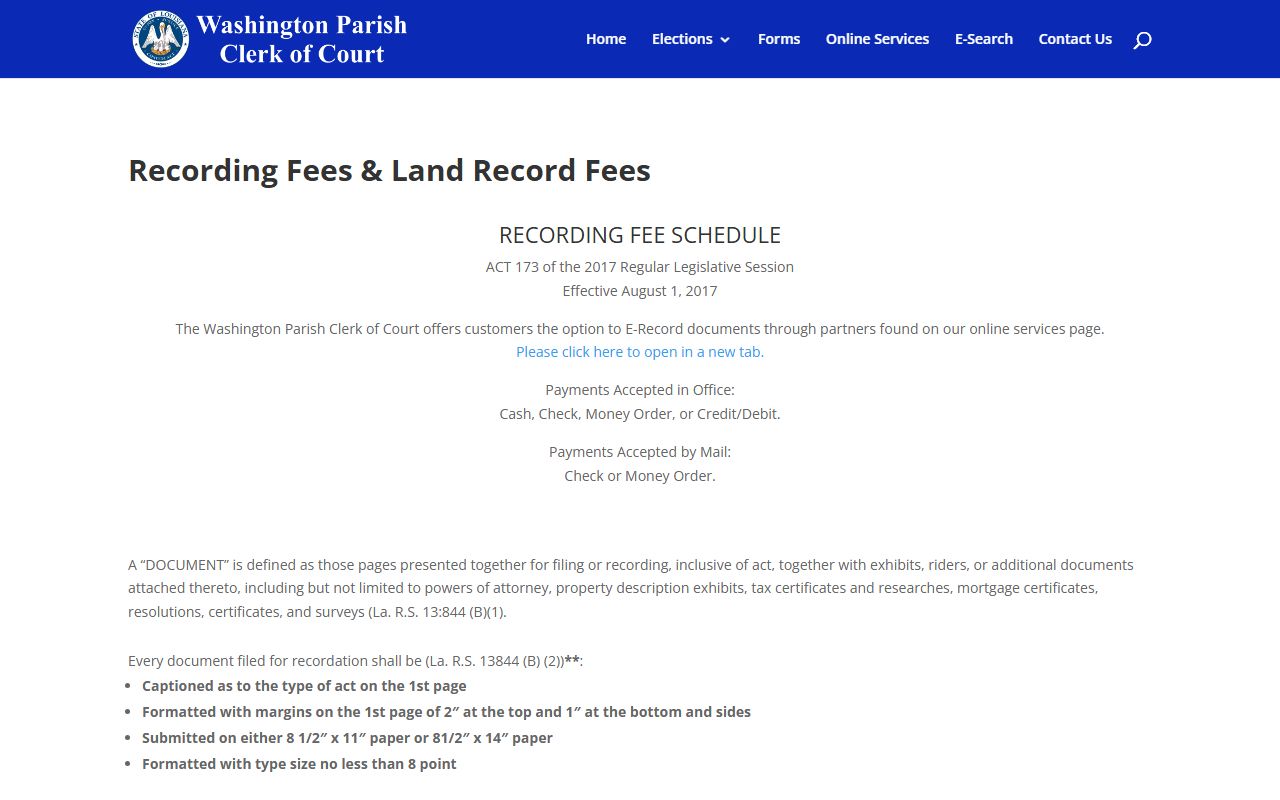 Washington Parish probate records Clerk fee page