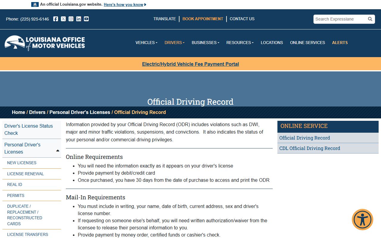 Washington Parish traffic court records Louisiana OMV driving record requirements