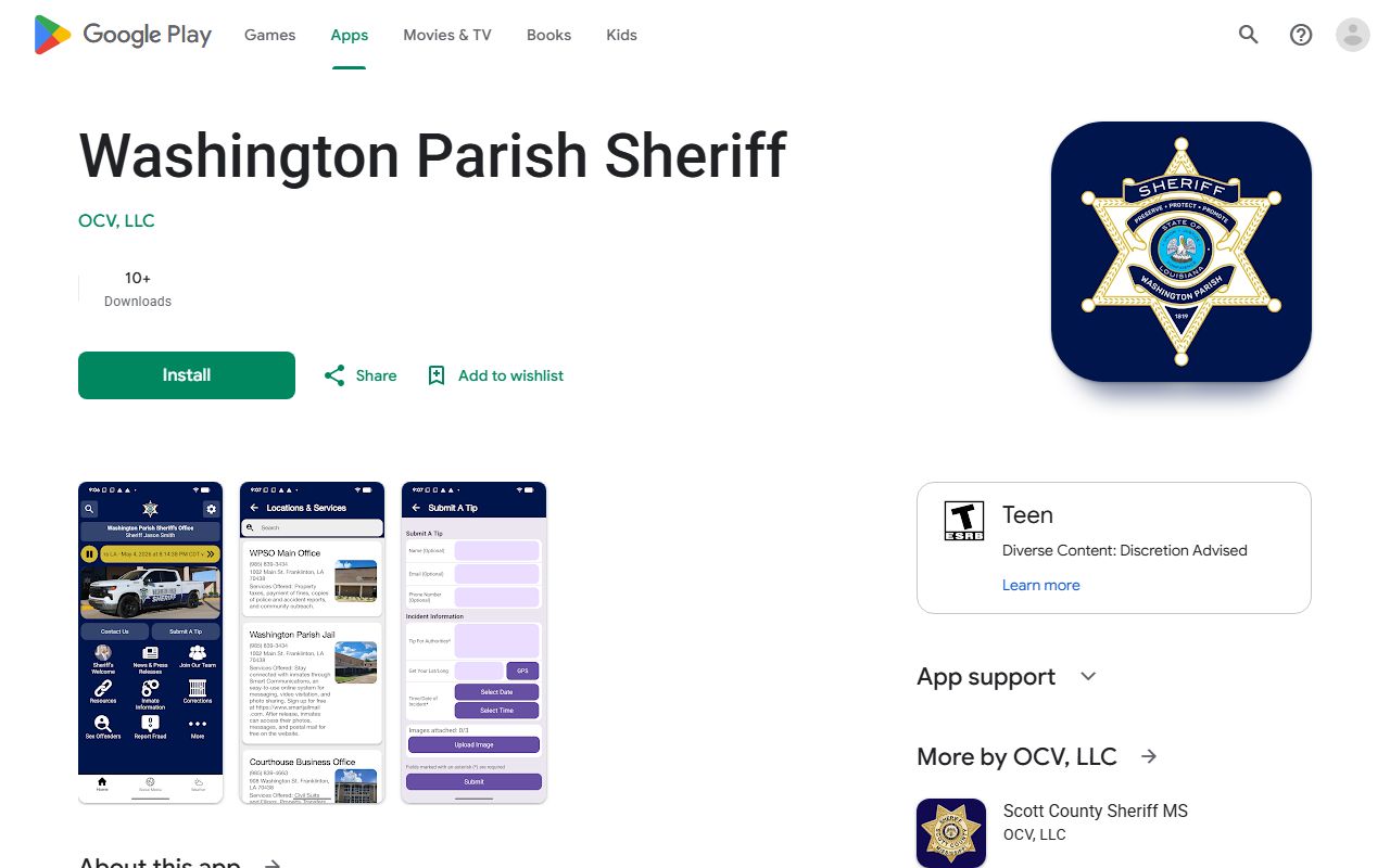 Washington Parish warrant records sheriff Android app